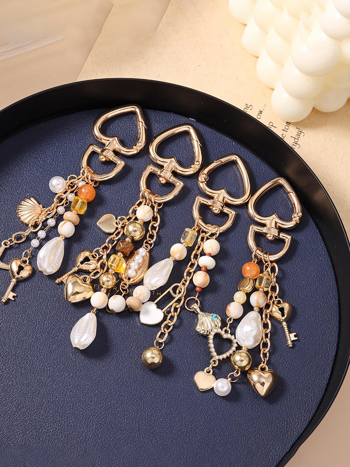 Boho Pearl Shell Keychain, Baroque Heart Key Ring, Starfish Ocean Theme, Boho Bag Charm, Unique Fashion Accessory