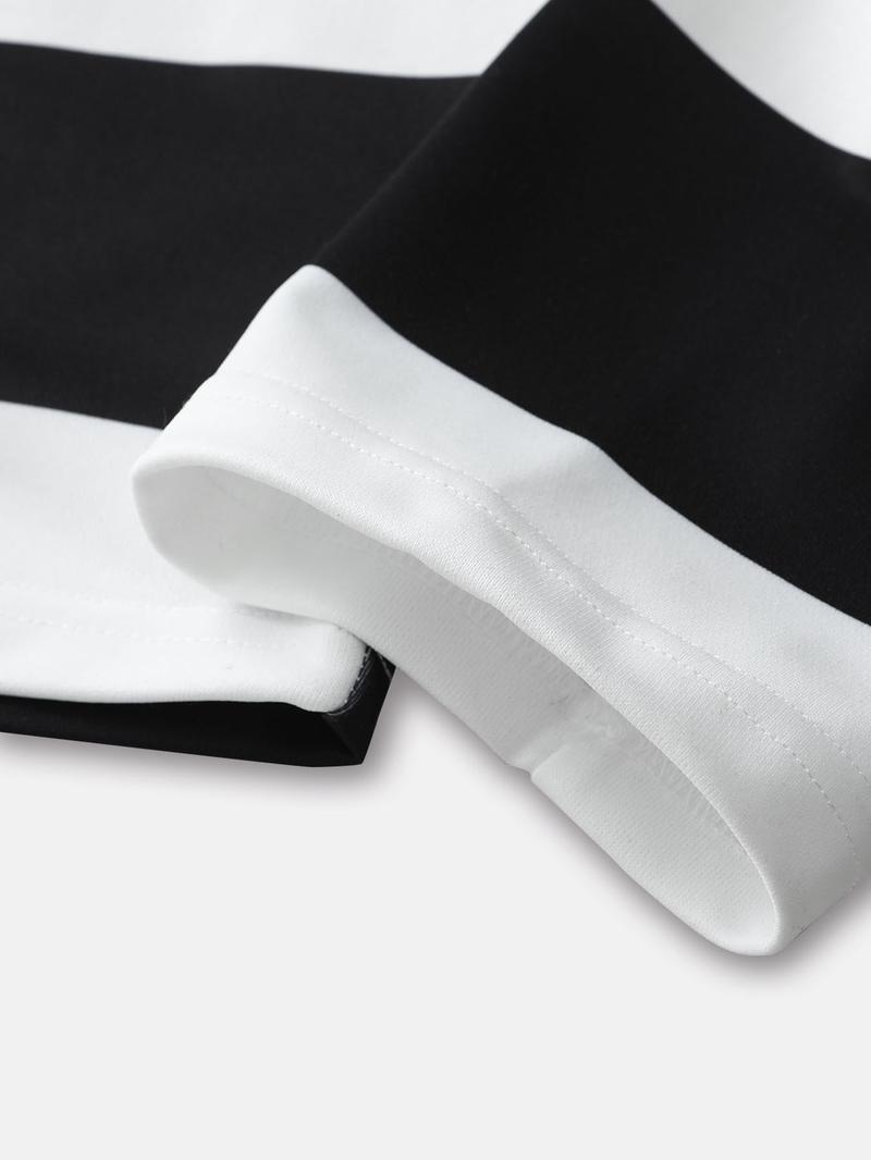 Women's Oversized Black & White Striped Polo Shirt, Casual Long-sleeve Collared Top, Y2K Streetwear Style, Perfect for Daily Street Outings & Coffee Dates