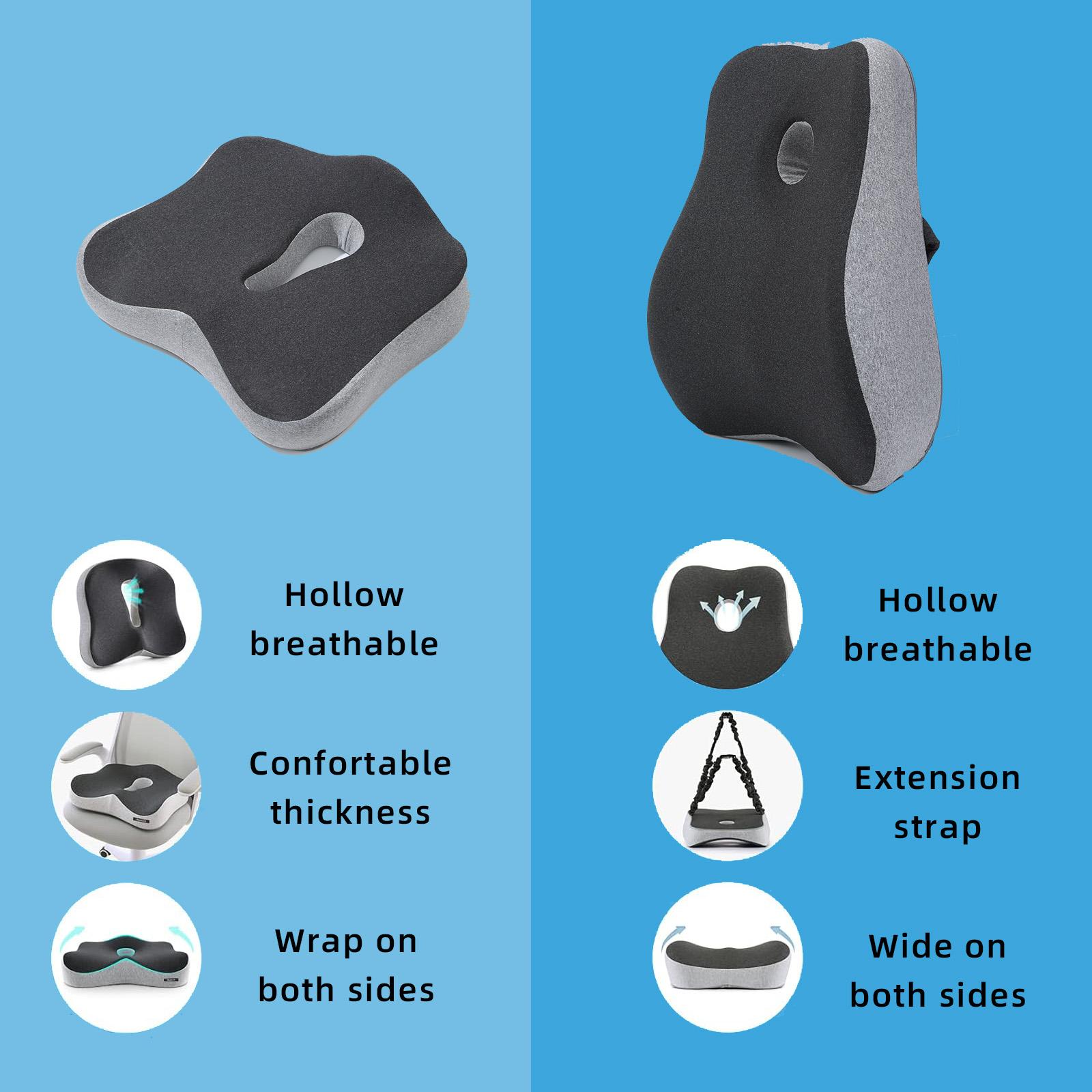 Memory Foam Office Chair Cushion and Lumbar Cushion, Adjustable Swivel Chair Comfy Chair Suitable for Home, Car and Office Use, Hip and Waist Upgrade, Portable and Comfortable with Washable Breathable Mesh, Ergonomic Computer Chair