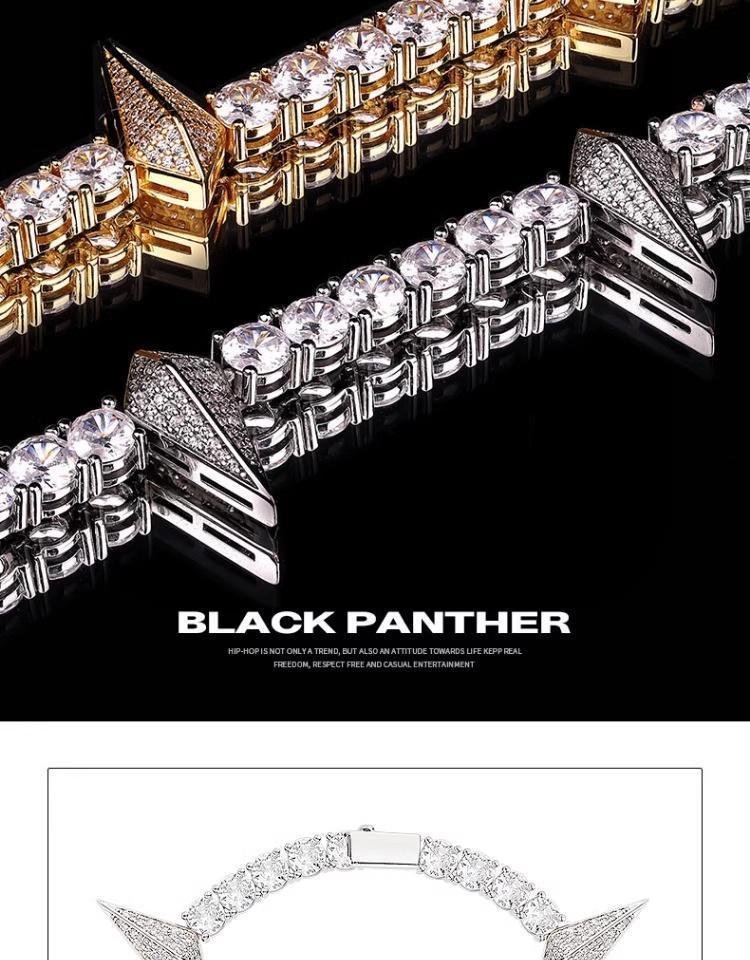 Cuban Style Chain Bracelets & Bangles, Dark Style Iced-Out Black Panther for Men & Women, Hypoallergenic Copper Zircon for Daily Wear, 7in/8in, Dark Style Bracelets & Bangles
