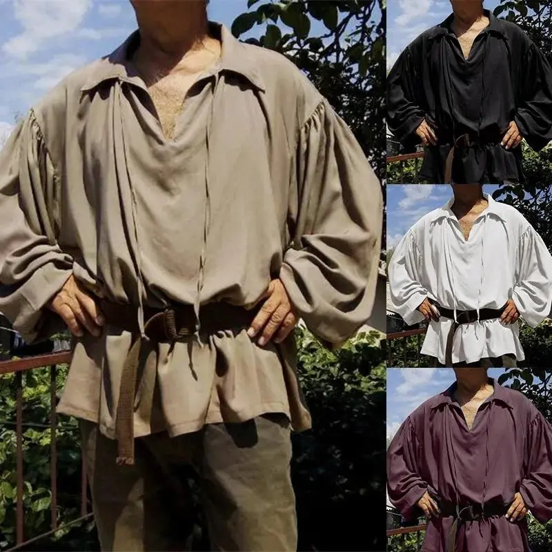 Vintage-Style V-Neck Shirt for Men, Suitable for Pirates, Halloween, Or Vampire Costumes