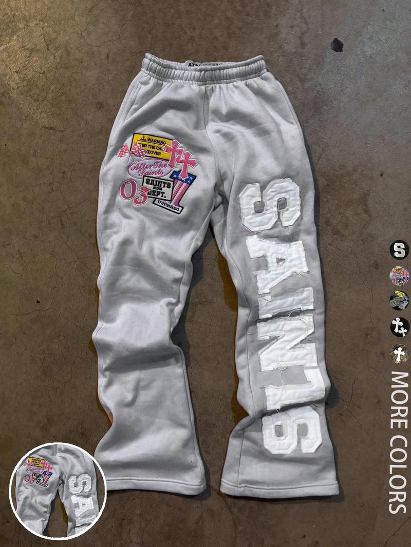 Unisex Street Style Saint Print Camo Pants, Fitted Long Trousers for All Seasons, Casual Daily Wear, Y2K Fashion, Men's Gift