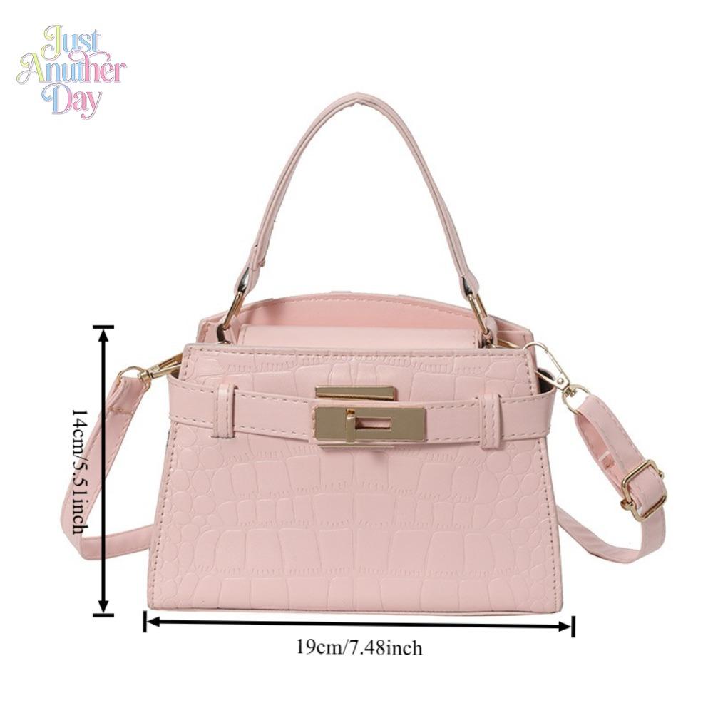 Pink Croc-Embossed Mini Kelly Style Handbag, Elegant French-Inspired Crossbody Bag with Twilly Scarf, Compact & Chic Satchel for Daily Commute