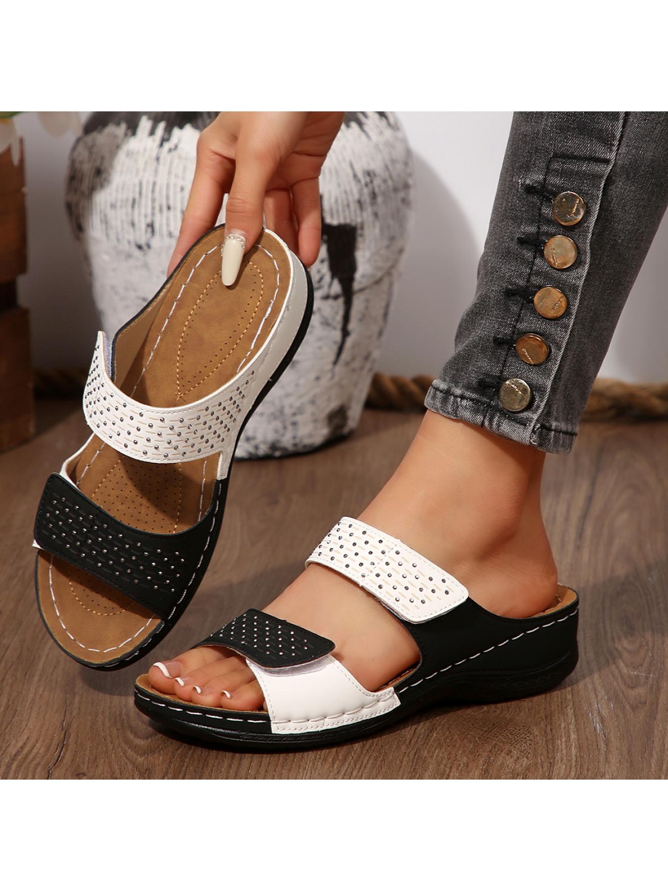 Women's slide sandals with full rhinestone design, simple yet stylish and eye-catching. Featuring thick, comfortable soles that add height without tiring your feet, a must-have for commuting and dating.