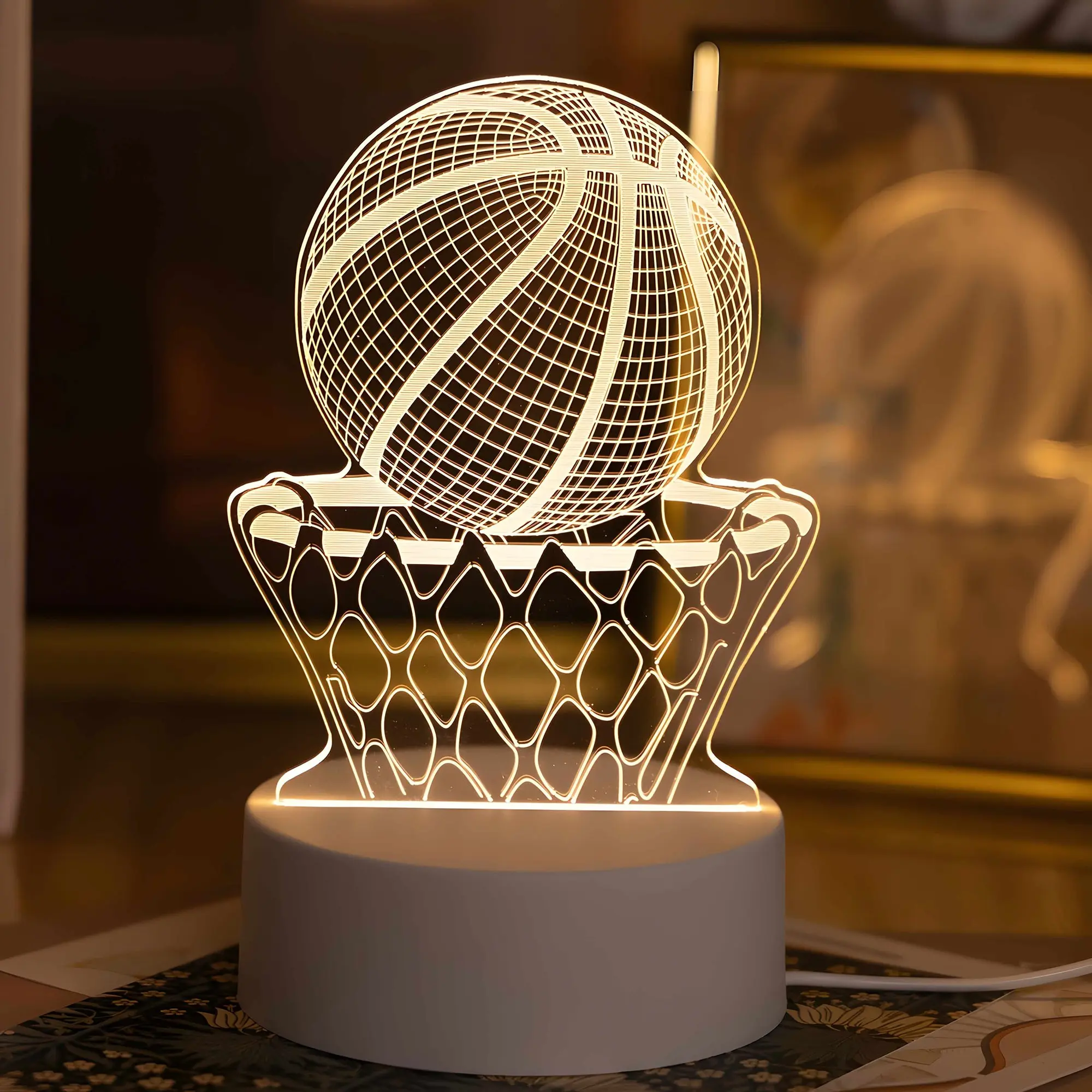 USB Creative Glowing Basketball Hoop Night Light, Decorative Desk Lamp, Bedroom Living Room Study Lamp, Unique Tabletop Decoration