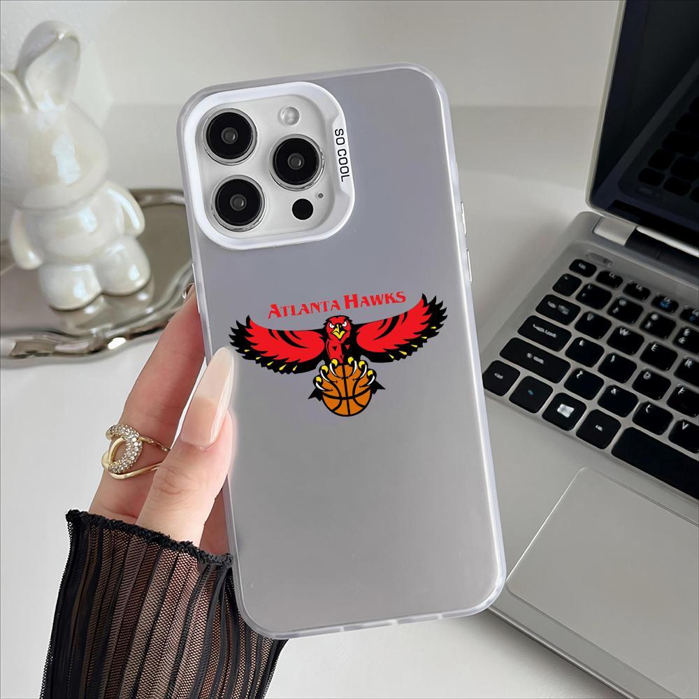 Famous Teams A-Atlanta H-Hawks Phone Case For iPhone 17-12 Pro Max, Hollow Laser Aurora Case Iridescent Gradient, Smooth Matte Durable Scratch-Resistant, Anti-Fingerprint Protective Cover, Shimmer Effect, Gift Men Women