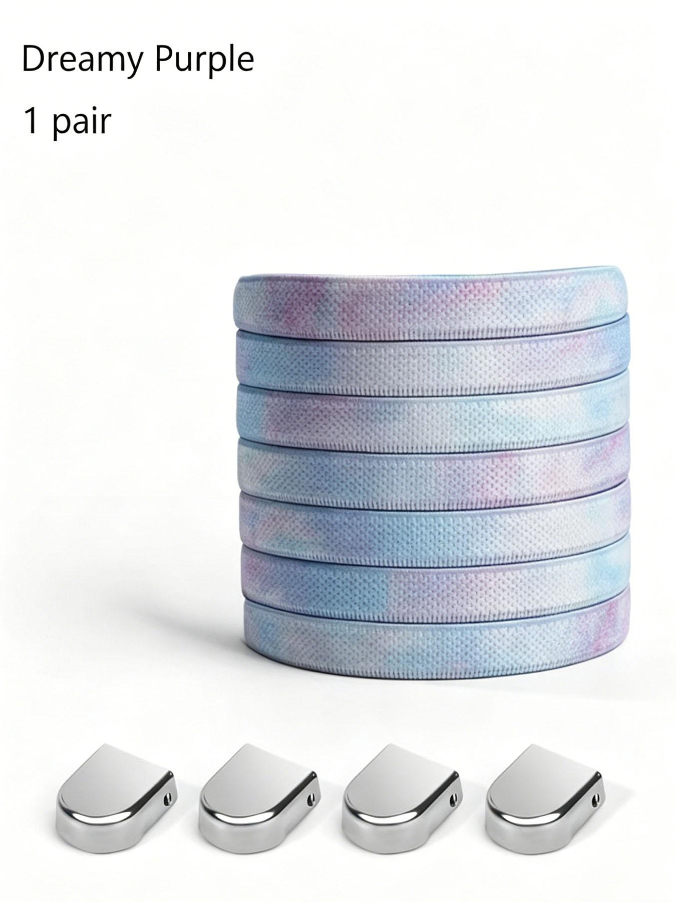 Dreamy Tie-Dye Lazy Shoelace, No-Tie Press Button, Gradient Color, Elastic Stretch, Wide Strap, for Sneakers, Dad Shoes, Sports Shoes, Commute, DIY Footwear