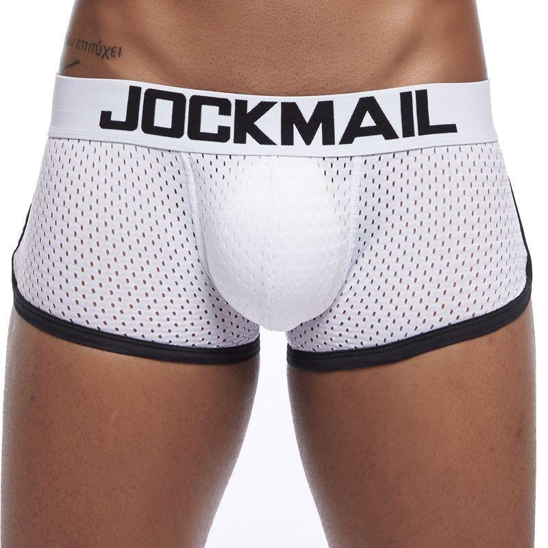 Boxer Mens Package and Butt Padded Underwear Enhancing Trunks Mesh Breathable with Hip-up Enhancing Removable Front and Hip Pads