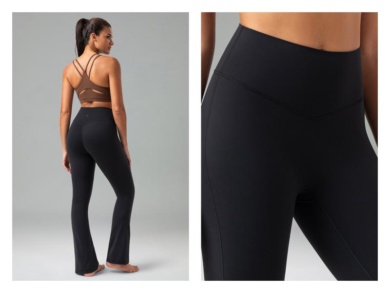 Colorfulkoala Women's No Front Seam 29.5" High-Waisted Mini Flare Leggings Seamless Front Pants Dreamlux Fabric Yoga Casual Wear