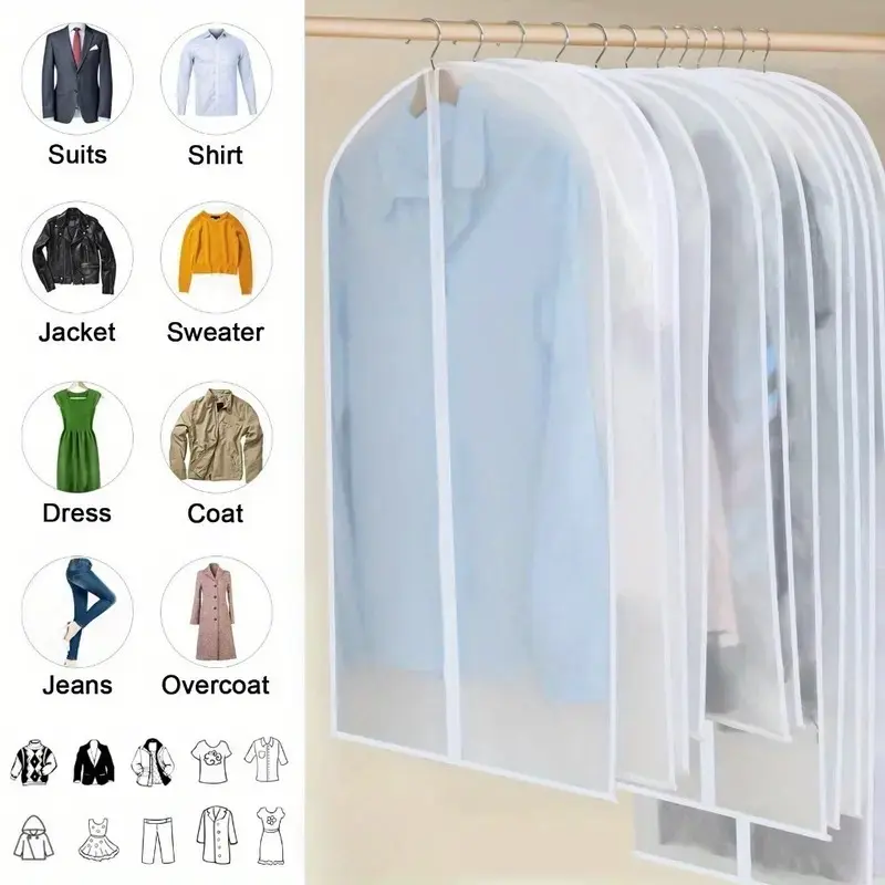 5-Piece Transparent Clothing Dust Cover Set, Anti-Wrinkle Home Use, Durable Washable Fabric Protection, Hanging Size Dust Bags