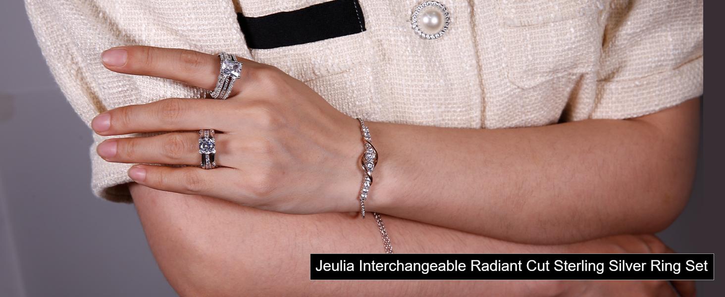 Jeulia 3 Carat CZ Solitaire Engagement Rings Halo Milgrain Heart Cut Sterling Silver Ring Set Promise Engagement Wedding Anniversary Rings Bridal Sets for Women