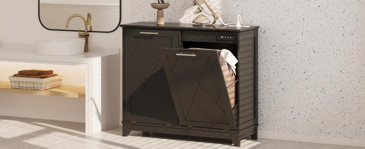 Vabches Trash Cabinet, Tilt Out Trash Cabinet w/Negative ion and deodorizing Function, Free Standing 10 Gallon Recycling Trash Can Cabinet for Kitchen Living Room