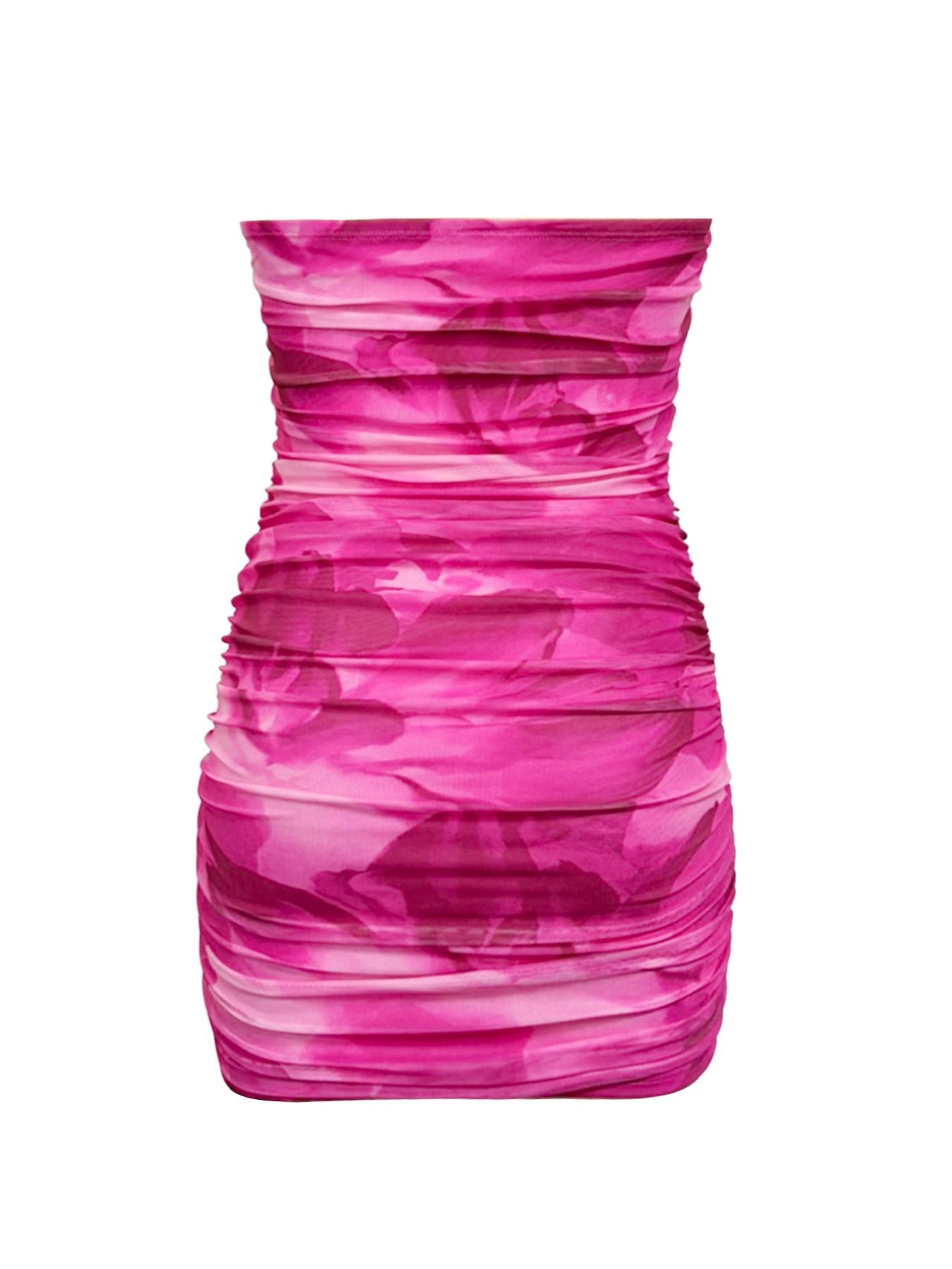 【LovelyWholesale】Women's Elegant Tie-Dye Ruched Crop Top Dress, Slim-Fitting Mini Dress, Sleeveless Fashionable for Casual Wear