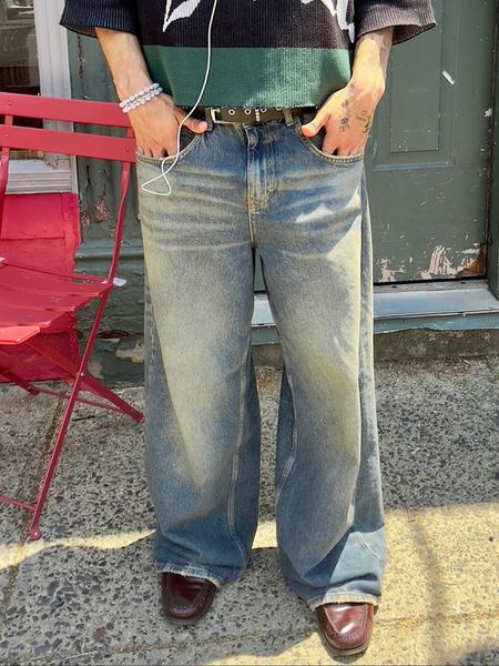 Men's Loose-Fit Ombre Denim Jeans, All-Season Street Style, Zipper Fly Closure, Moderate Fabric Thickness, Vintage Y2K Design, Streetwear