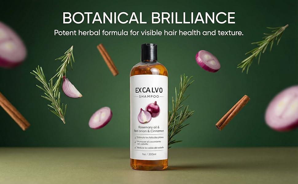 EXCALVO Shampoo, Onion Shampoo for Hair Growth, With Rosemary Oil, Red Onion, Cinnamon, Effectively Prevent Hair Loss |   Promotes Thicker Fuller Hair for Women and Men