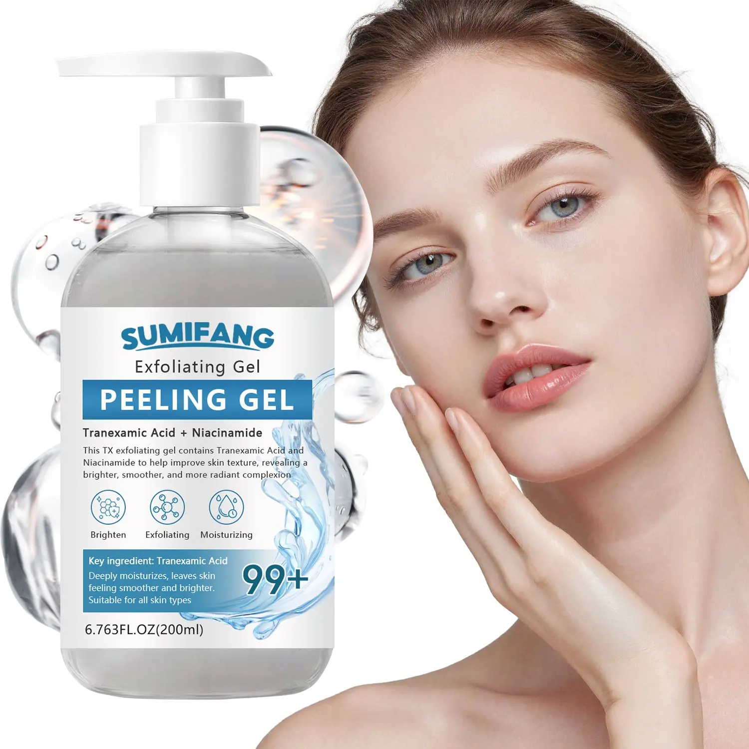Niacinamide Exfoliating Gel 200ML, Enriched with Tranexamic Acid, Niacinamide, Hyaluronic Acid, Deep Moisture, Brightening, Smooths Skin Texture, All Skin Types