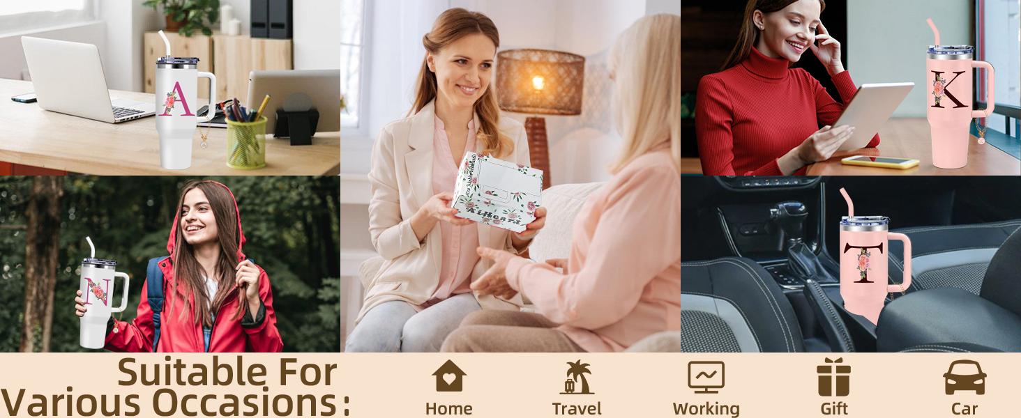 Monogrammed Gifts for Women,Wife,Initial Cup,Personalized for Birthday Gifts,Halloween,Thanks giving Day,Custom Tumbler with Handle 40oz-A