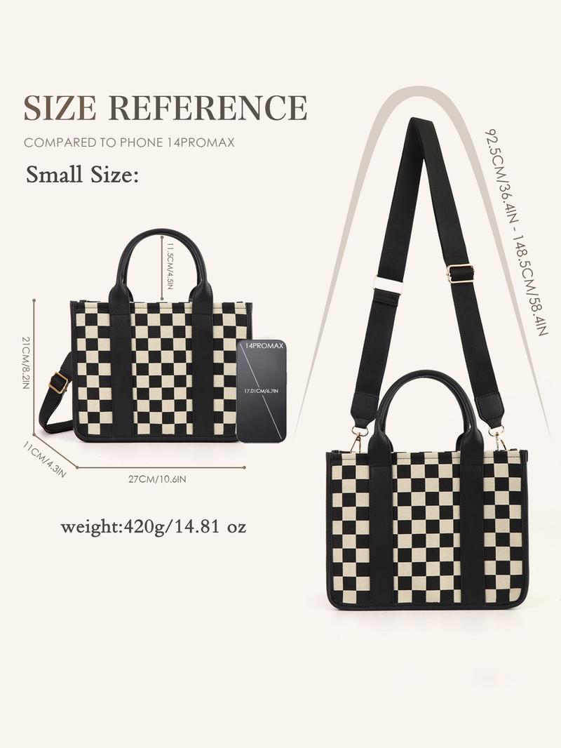 Checkerboard Pattern Tote Bag, Fashionable Canvas Classic Shoulder Bag for Women, Casual Trendy Versatile High-quality Daily Commuting Bag, Girl Fashionable Shopping Bag