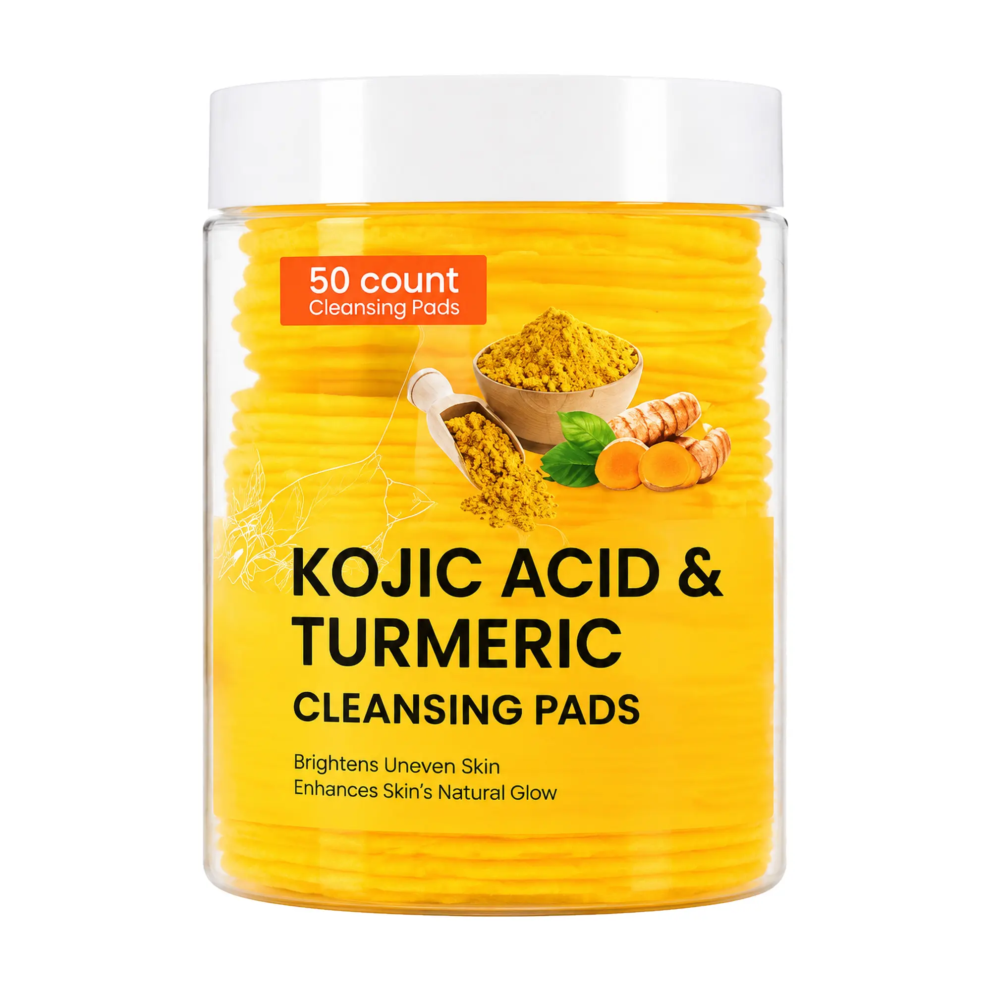 Kojic Acid & Turmeric Cleansing Pads, 50 Count - Textured Exfoliating Face Pads for Daily Cleansing, Gentle Facial Care for a Fresh, Glowing Look