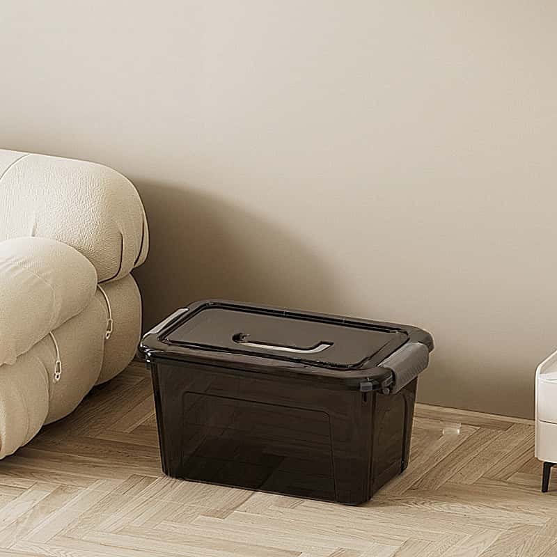 Stackable Storage Box with Lid, Transparent Under Bed Organizer, Durable Plastic Space Saving Clothes & Blanket Holder, No Assembly Needed