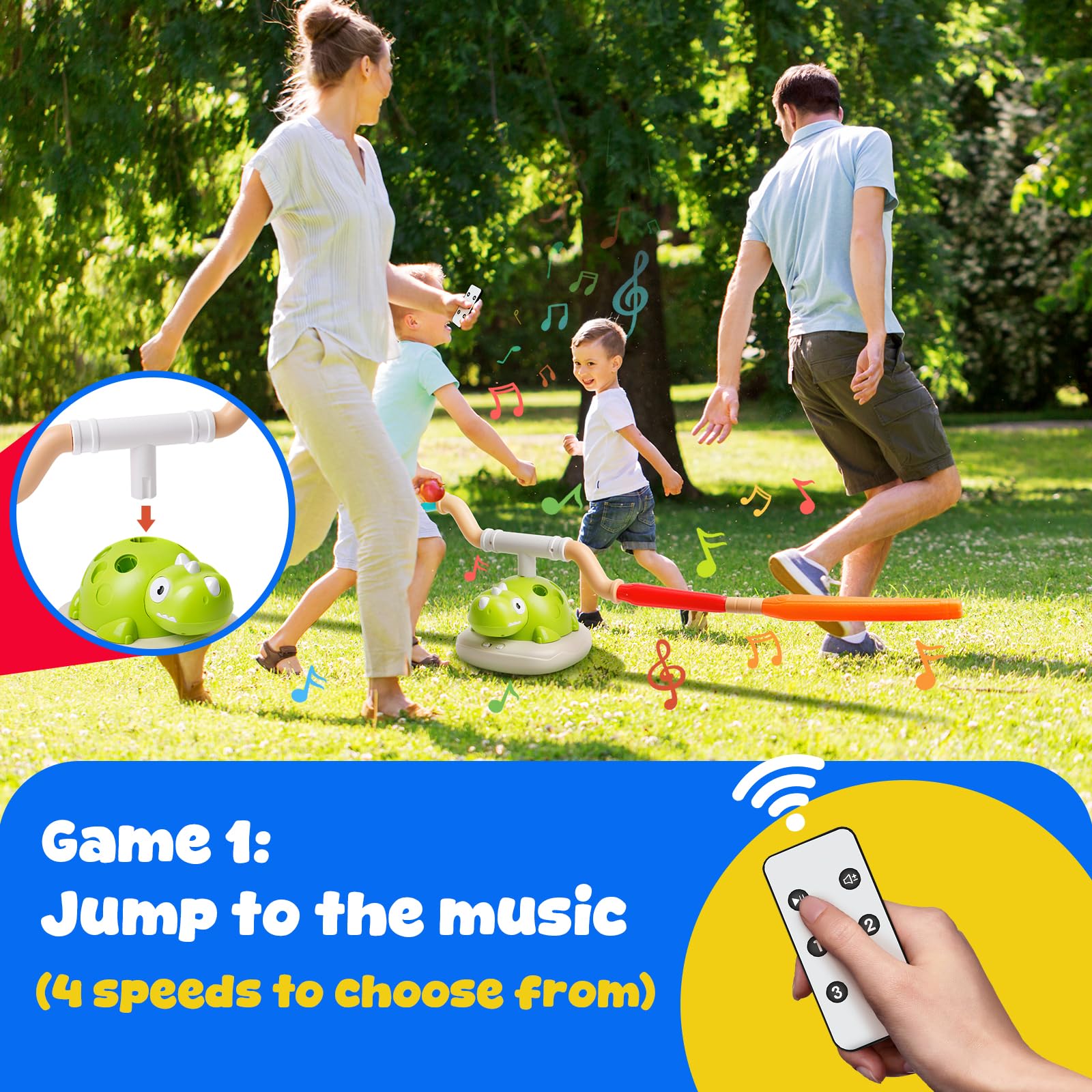 Edulok 3-in-1 Remote Control Dinosaur Play Set - Musical Bouncing Game with Ring Toss & Rocket Launcher, Perfect for Thanksgiving Family Fun, Indoor/Outdoor Active Play for Ages 3+
