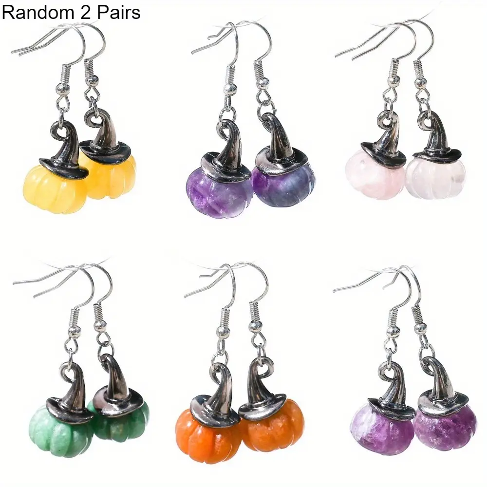 2Pairs/Pack Exquisite Pumpkin Wizard Hat Pendant Earrings - The Must-have Accessory for Halloween - Women's Fashionable Pendant Earrings