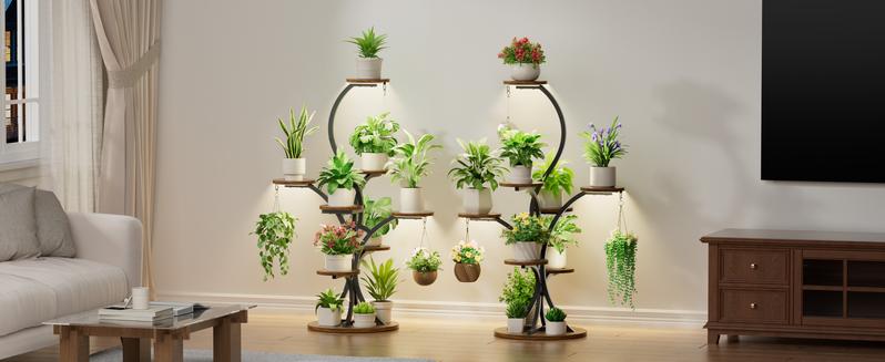 Plant Stand Indoor with Grow Lights - Tree-Shaped Plant Shelf, 7 Tiered Corner Plant Stands for Indoor Plants Multiple, 54" Tall Plant Shelves, Plant Flower Holder Display Rack for Living Room, Patio