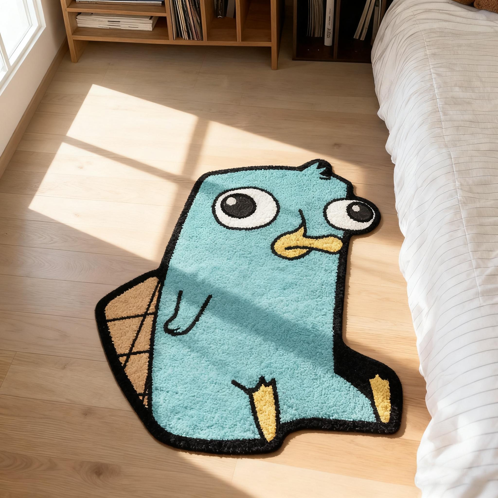 Funny Platypus Cartoon Pattern Rug, Soft Plush Blue Carpet, Fluffy Modern Rug, Unique Decorative Mat for Living Room, Gaming Room, Casual Style #TOP PICKS