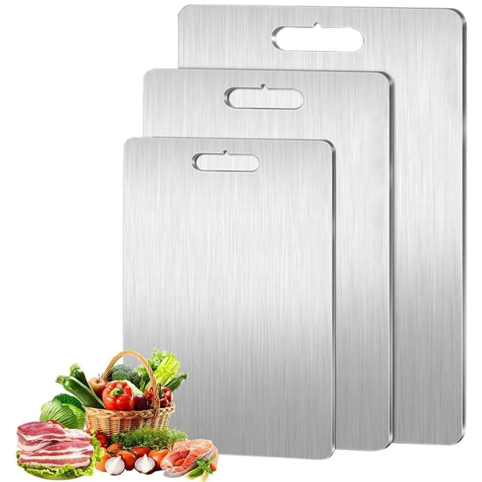 3 Pack Stainless steel Cutting Board - 2026 New Upgrade 100% Pure Stainless steel Cutting Boards for Kitchen Double Sided Non Toxic Stainless steel Cutting Board,Hygiene Durable Dishwasher Safe Chopping Board