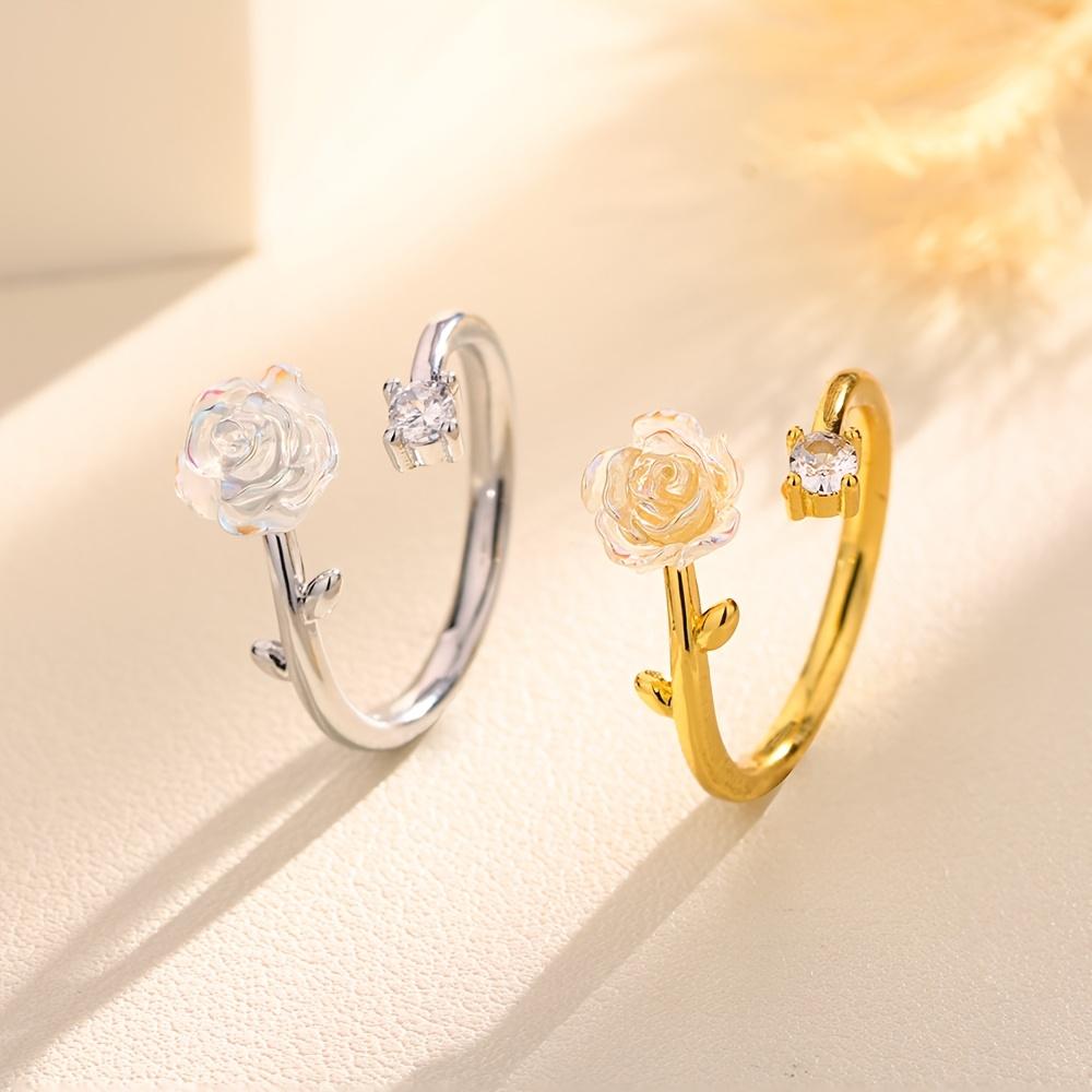 Super Gentle Camellia Ring for Women, Ins Niche Design, Cold Temperament, High-End Open Adjustable Ring for First Choice of Lovers, Girlfriends And