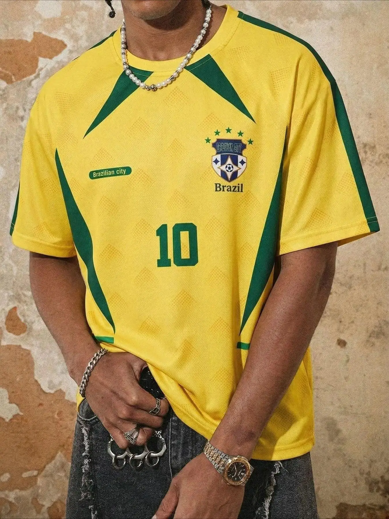 Men's Brazilian #10 Retro Soccer Jersey, Lightweight Breathable Polyester, National Team, Street Style T-Shirt, Football Jerseys