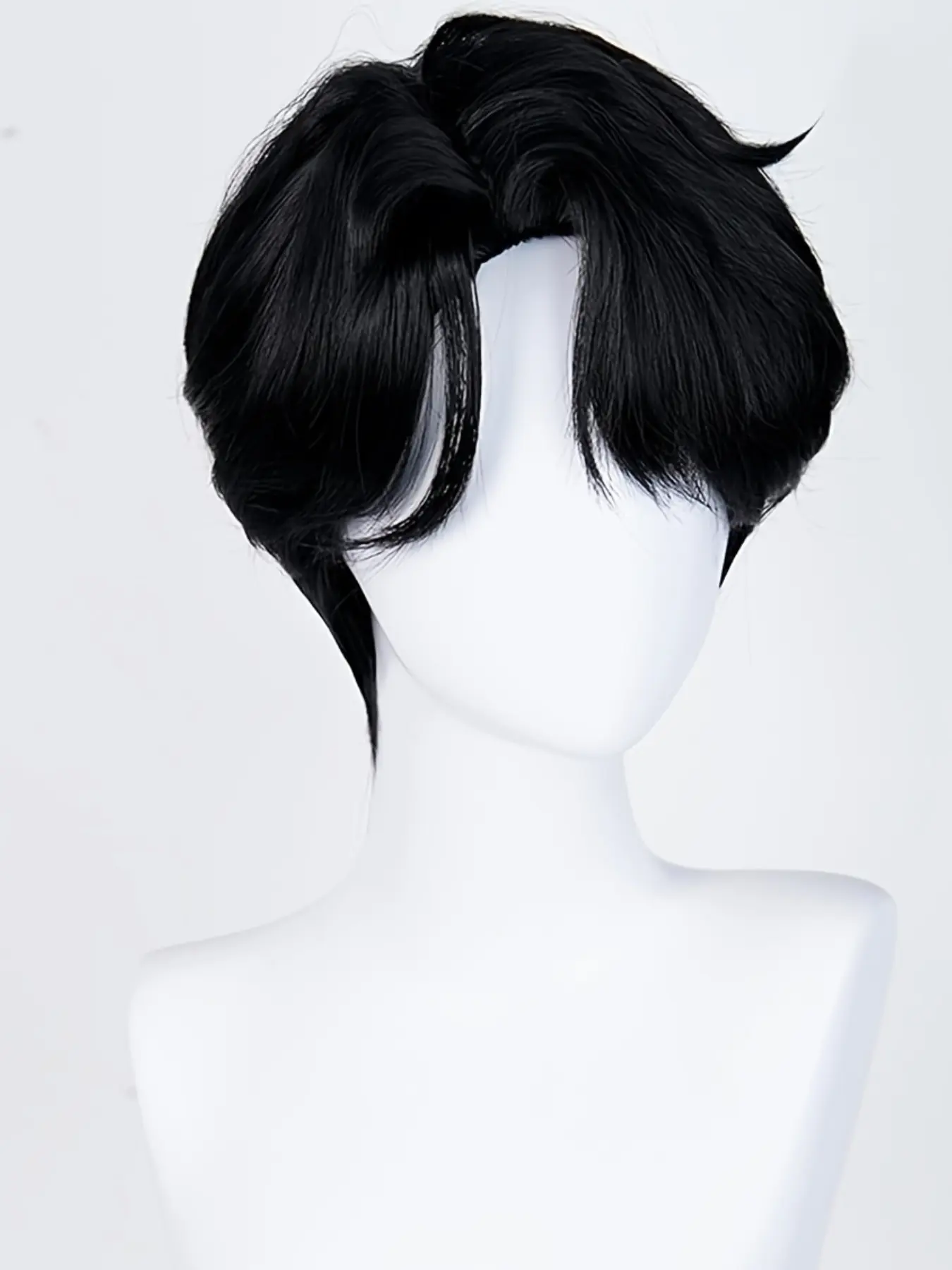 Center Part Black Short Hair Wig, Kpop Anime Style, Heat-Resistant Fiber Synthetic Wig, Perfect for Daily Wear, Cosplay Costume Wig, Synthetic Fiber Wigs