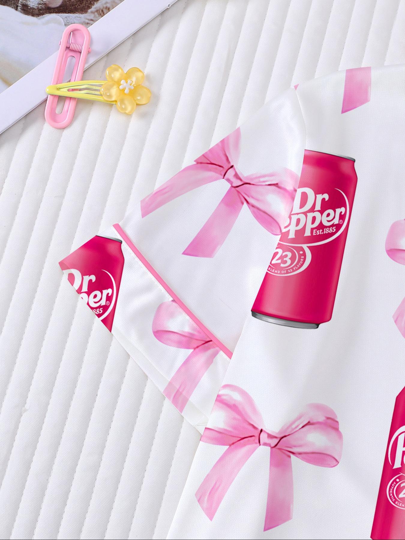 Dr Pepper Soda Can Bow Print Short Sleeve Shirt Pajama Set, Cartoon Sleepwear Two-Piece Suit, Casual Loose Fit Home Wear