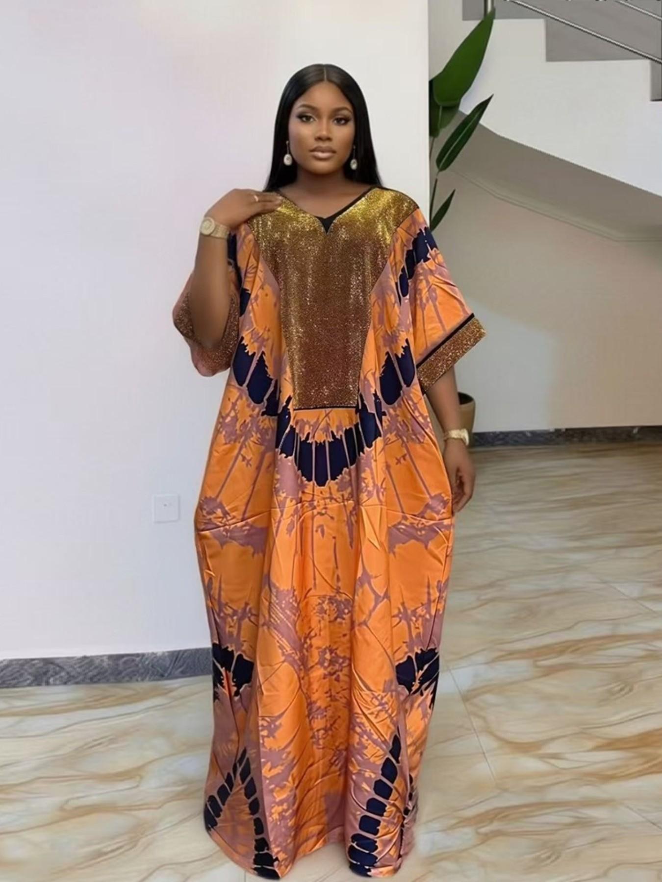 African Style Women's Dress, Casual Wear, Womenswear, Summer High-End Rhinestone V Neck, Ethnic Print, Plus Size, Long Robe, Multi-Color, Loose Fit, Short Sleeve, Nigerian Kaftan Boubou, Casual Dresses, Boho Summer Dresses - African Style Women's Dress, Casual Wear, Womenswear, Summer High-End Rhinestone V Neck, Ethnic Print, Plus Size, Long Robe, Multi-Color, Loose Fit, Short Sleeve, Nigerian Kaftan Boubou, Casual Dresses, Boho Summer Dresses -