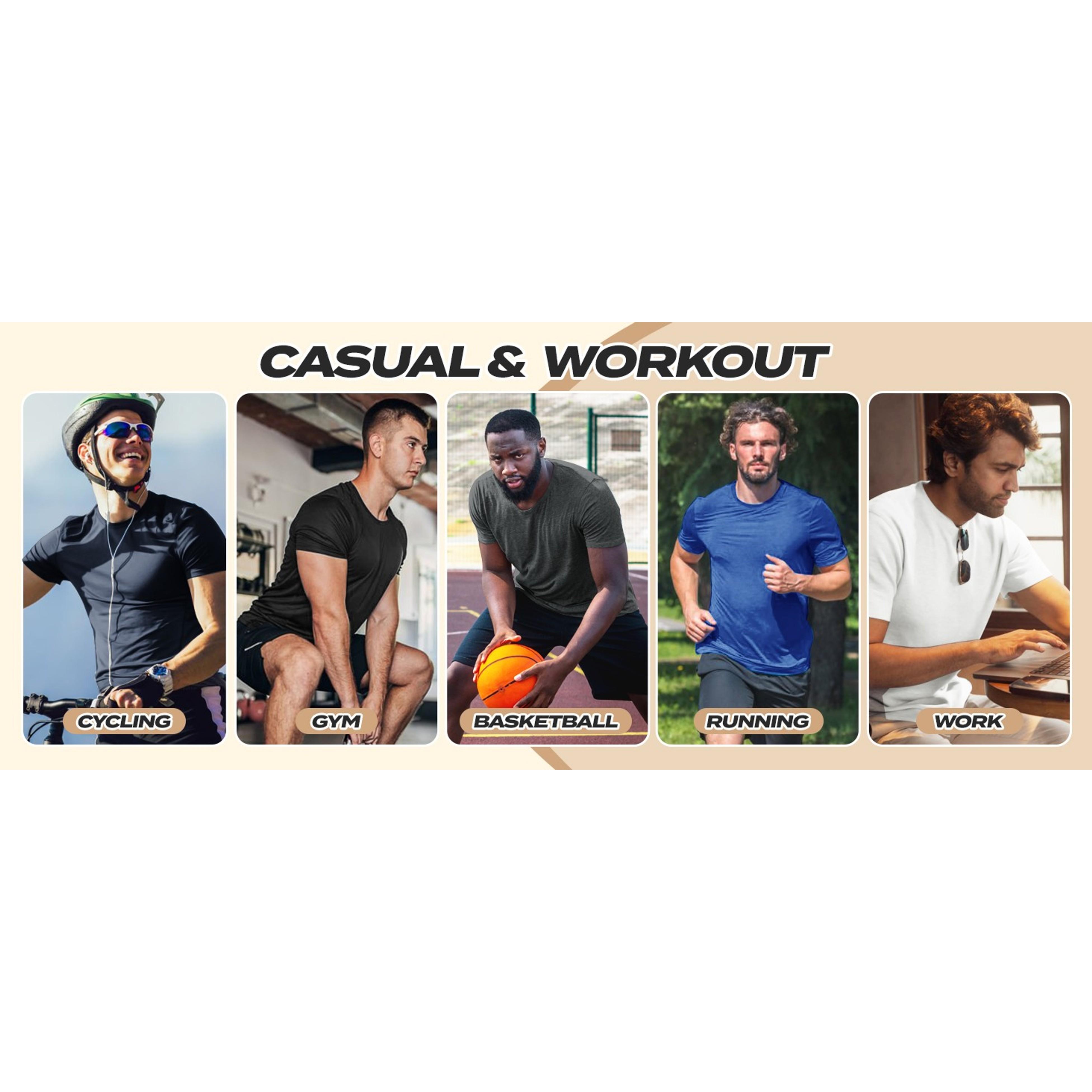 BOOJO Workout Mens Shirts - Casual Black Quick Dry Moisture Wicking T-Shirts Crew Neck Short Sleeve for Gym Athletic Running