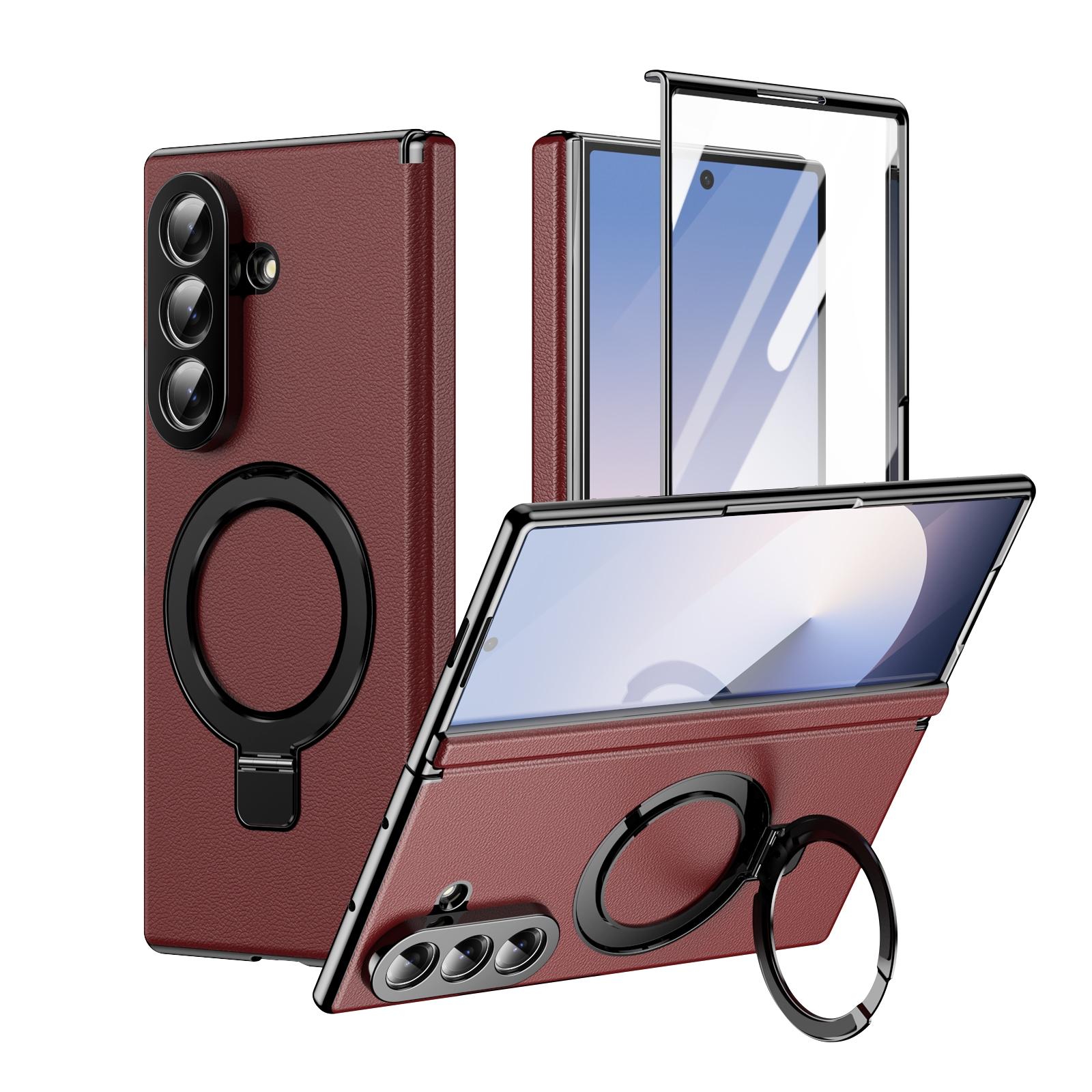 Light luxury electroplated phone case suitable for Samsung Galaxy Z Fold 7/6/5/4/3 with tempered glass film zfold 7 with bracket zfold 6 supporting wireless charging zfold 5 shell film integrated zfold 4 with hinge protection cover zfold 3 anti slip