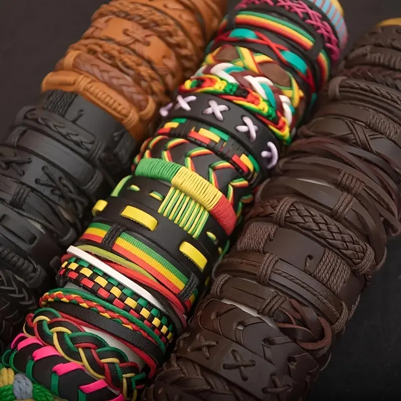 Men's 20-Pcs Handwoven Multi-Layer Adjustable Extendable Bracelets & Bangles Set, Couple Wristbands, Christmas Gift for Friends