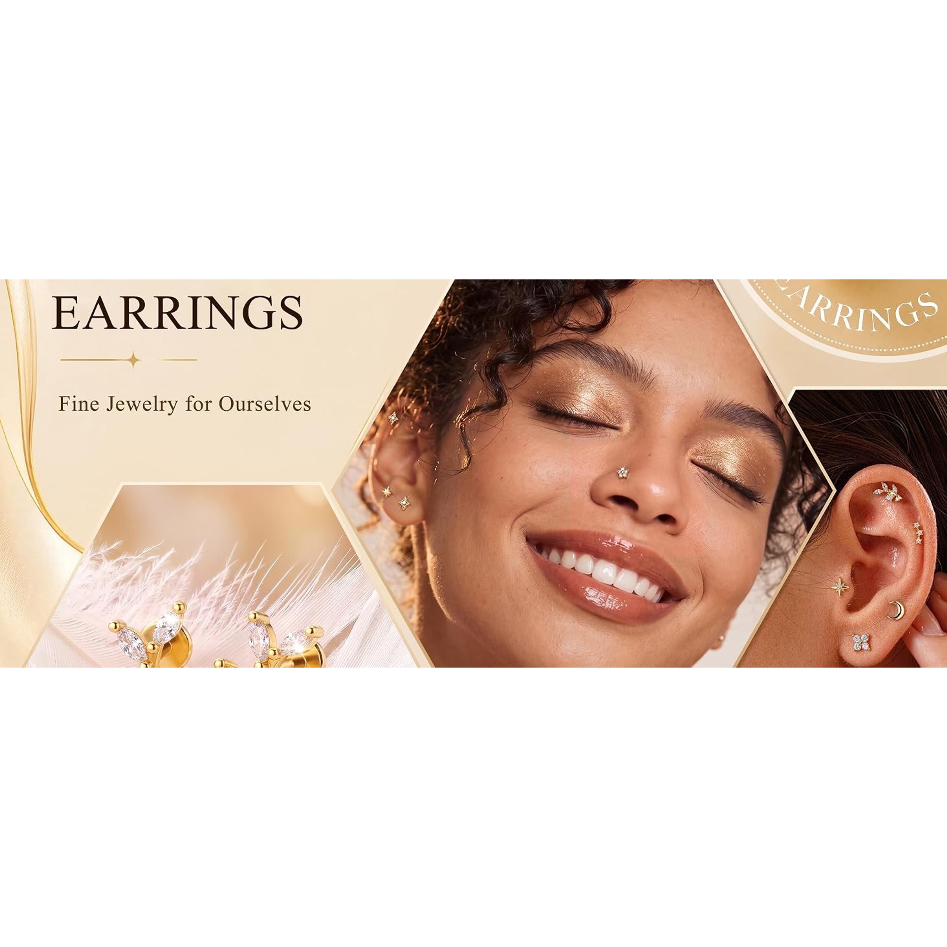 18G Surgical Steel Flat Back Stud Earrings - Hypoallergenic Threadless