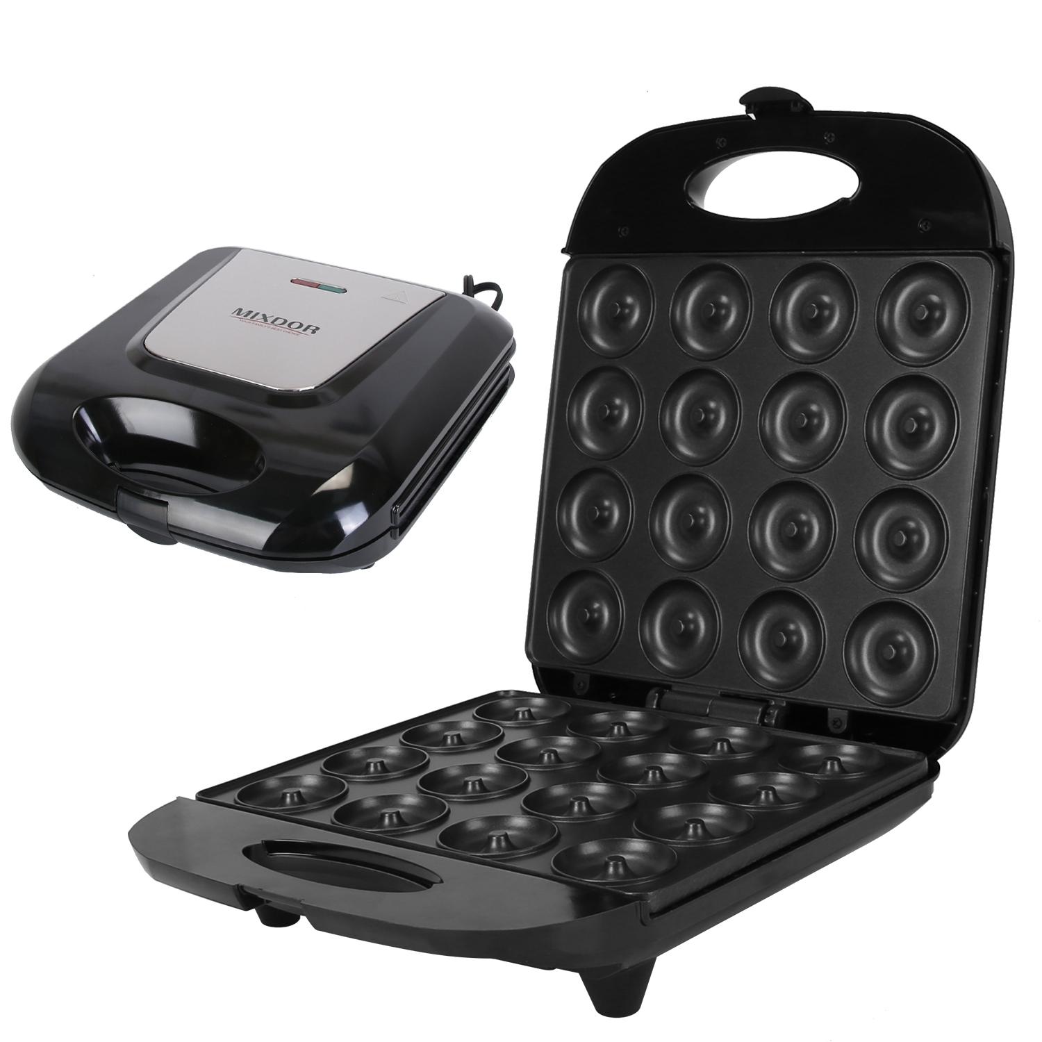 Mini Donut Maker Machine, 16 Holes Non-Stick Waffle Donut Baker, Double Side Heating Electric Doughnut Maker with Overheat Protection, Easy Use Snack Maker for Kids Breakfast Home Dessert Making