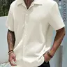【Black Friday】2026 Men's Textured Button-Front Collared Shirt, Casual Top, Summer Wear, Men's Everyday Clothing