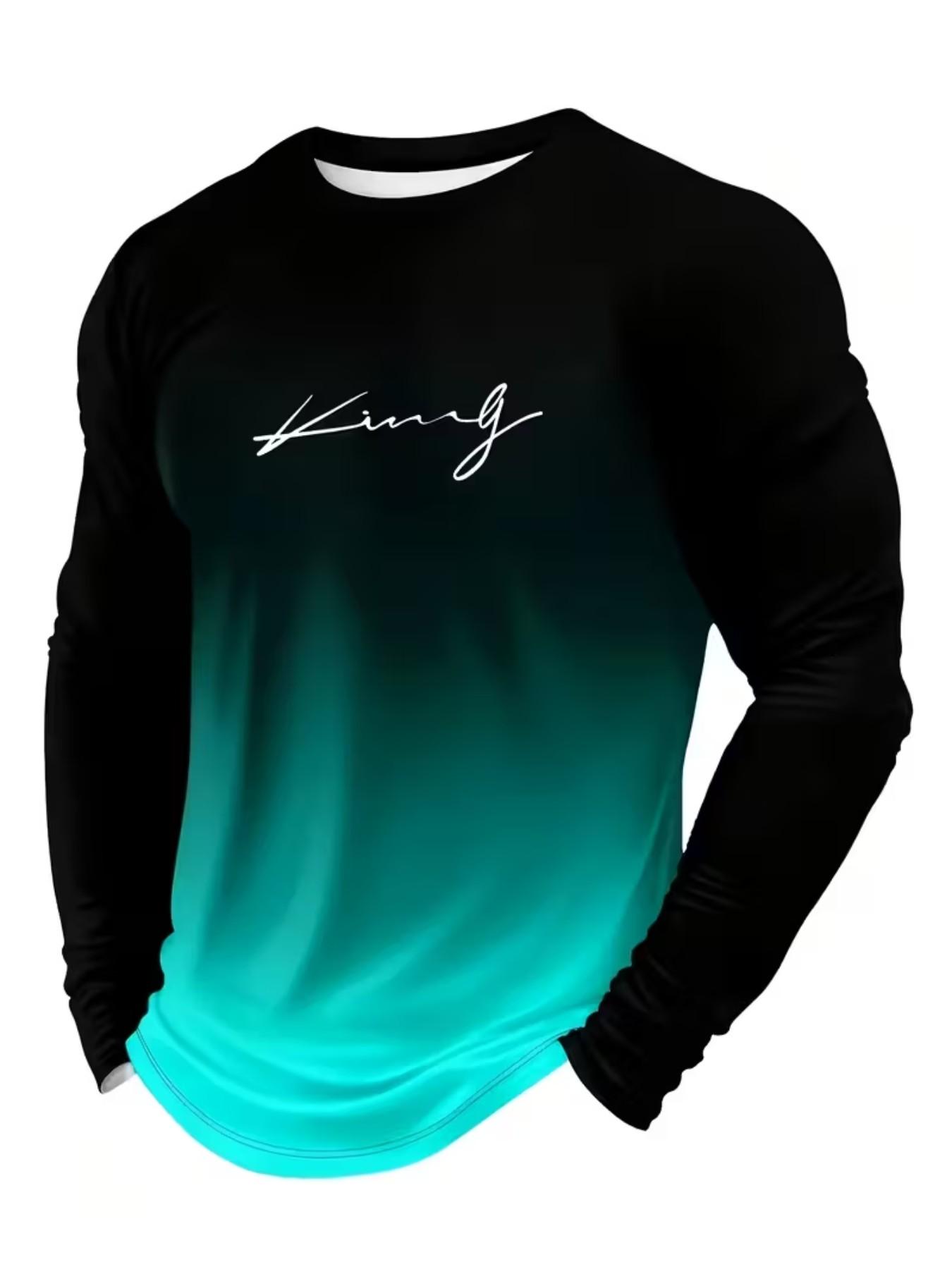 Men's Fashion Round Neck Long Sleeve Tight Fit Sports Top, 3D Digital Print T-Shirt, Quick Dry Breathable Outdoor Running Gym Wear, Dry Fit Activewear, Dry Fit Shirts