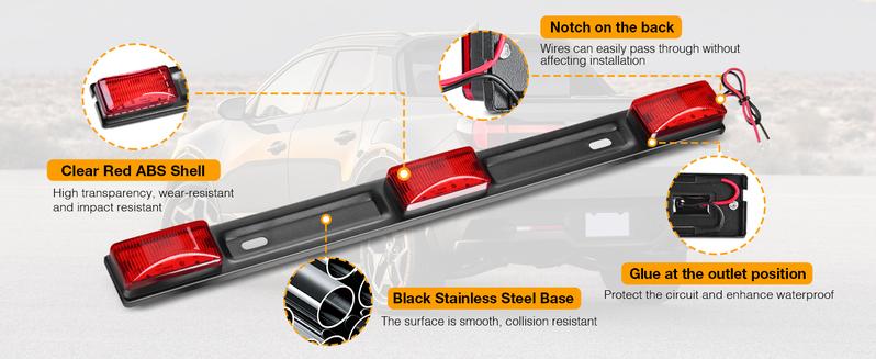 Nilight 9 LED Marker Tail Trailer Light Bar 14.2Inch 2 PCS Red Clearance Identification Running Marker ID Rear Stainless Steel Bracket for 12V