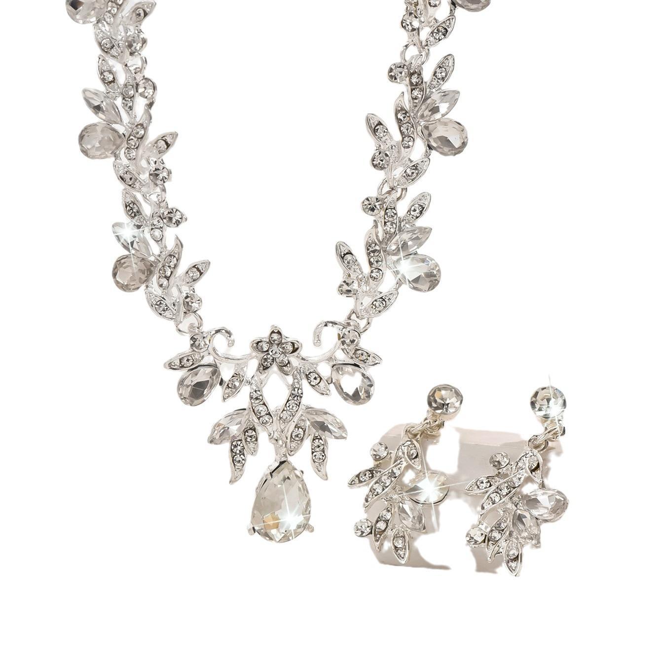 1PC Wholesale Bridal Jewelry Set, 2-Piece Rhinestone Necklace & Earring Kit, Sparkly Crystal Alloy Chain Formal Accessories For Wedding Party Evening, Ideal For Brides & Bridesmaids