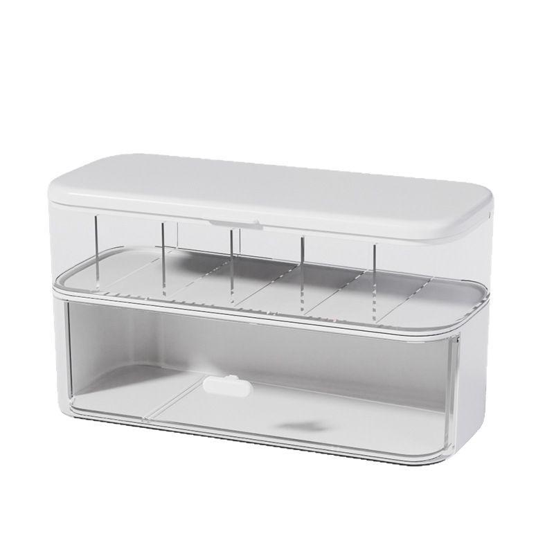 Double-Layer Transparent Desk Cable Organizer Box - Compact Wire/Charger Storage for Home & Office, Adjustable Dividers + Cable Management Pouch, Sturdy Workspace Organizer, Office Supplies, Cord Organizer