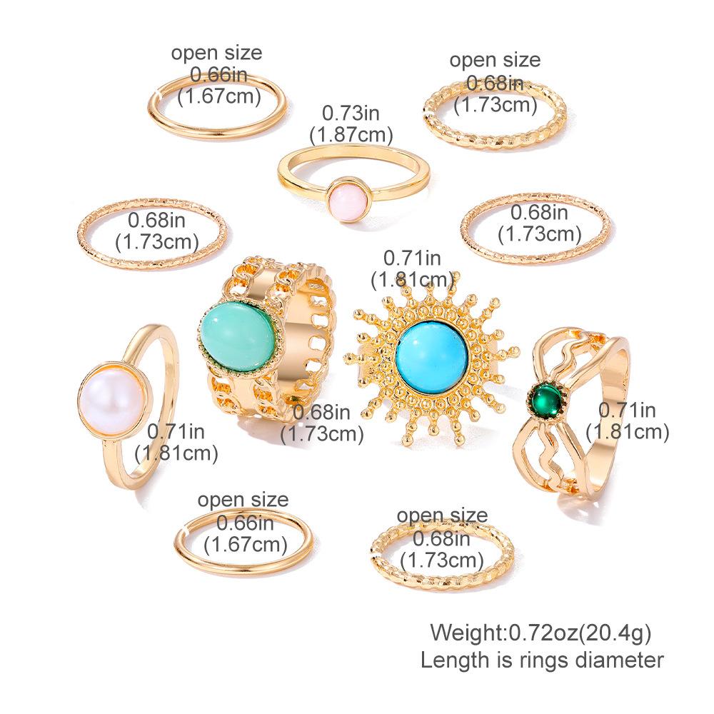 2026 Bulk Vintage Gold Rings Set for Women Y2K Boho Turquoise Black Stone Finger Ring Pack Stackable Jewelry Gift Summer Vacation Wholesale Mix