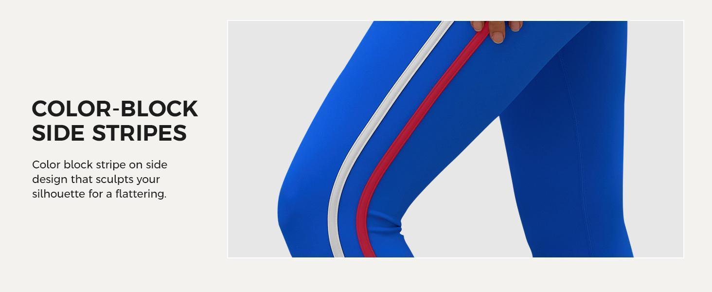 Aoysky Women's 25" CloudSoft High Waist Leggings - Side Stripes, Seamless, Stretch Skinny, Booty Lifting Gym Athleisure Sportswear for Yoga, Fitness - Summer Wins, Summer Outfits, Vacation Outfits