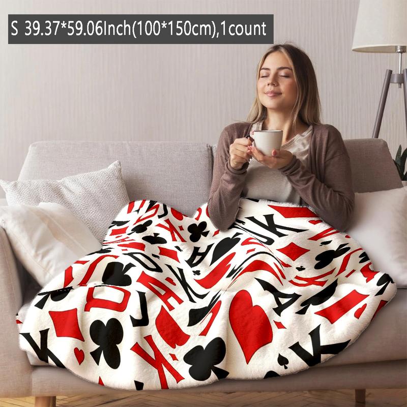 Trendy Poker Print Flannel Blanket, Soft and Warm, Anti-Pilling, Ideal for Naps, Camping, Travel, All Seasons Gift