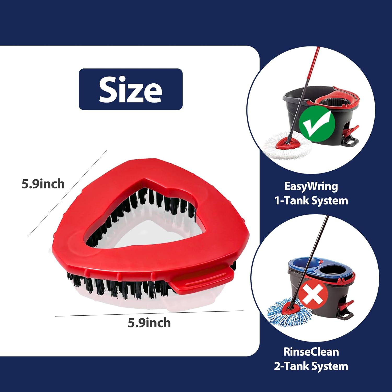 Spin Mop Scrub Brush Head, 2 Pcs Scrub Mop(Hide inside) + 3 Pcs Mop Head Replacement Compatible EasyWring 1-Tank System, Hard Bristle Cleaning Scrubber Mop Head for Bathroom, Kitchen, Tub and Tile