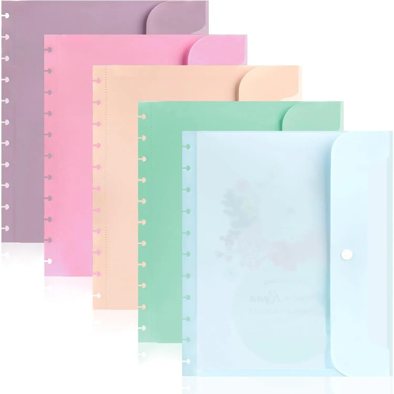 5 Pack Letter Size Discbound Pocket 8.5 * 11.1 Inch Discbound Notebook Planner Binder Pocket Dividers Plastic Envelopes for School Office Home Work Organizer