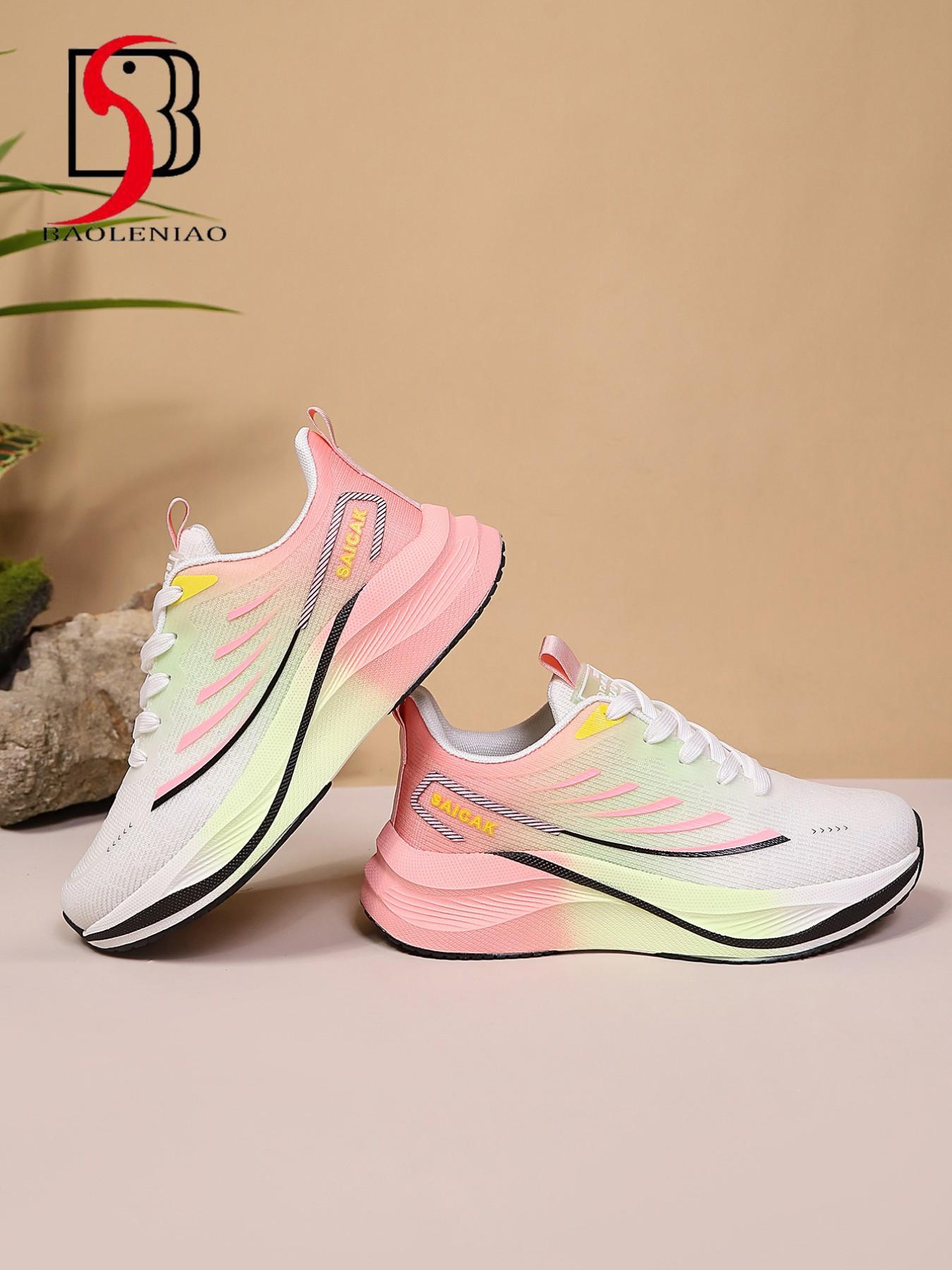 New Lightweight Fashionable Running Shoes for Women, Comfortable Anti-Slip Breathable Sporty Trendy Running Shoes, Gradient Color Low Top Md Sole